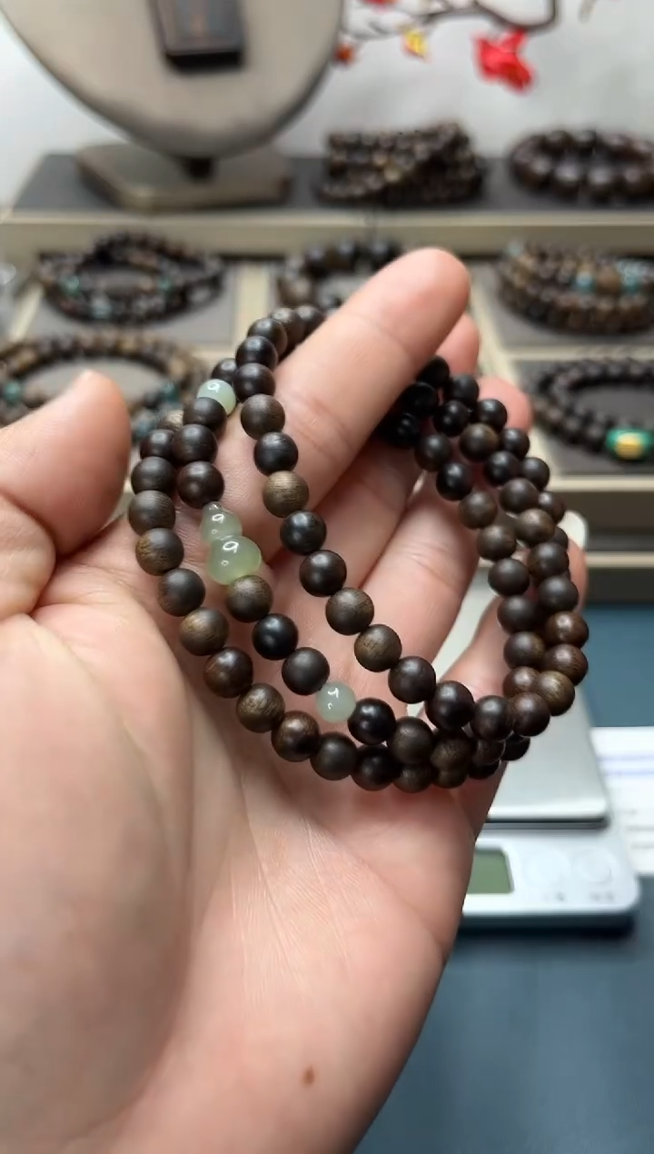 【闪购商品】沉香手串越南芽庄白棋楠玉化料沉水3圈6mm葫芦