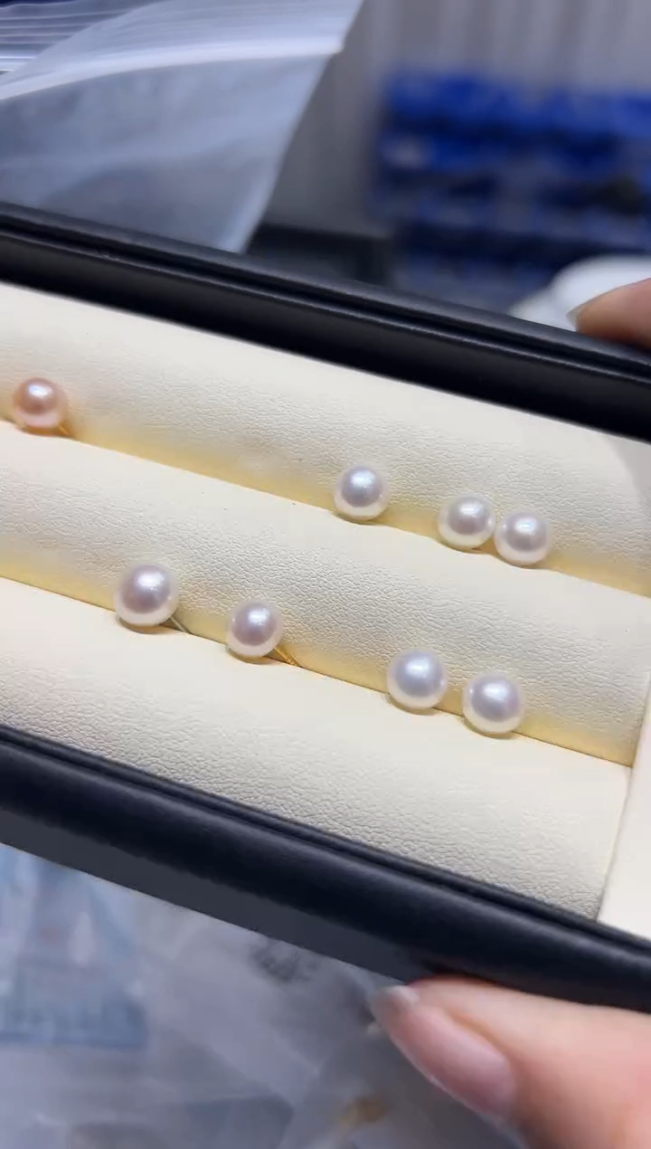 银S925镶嵌耳钉淡水珍珠1淡水6-7