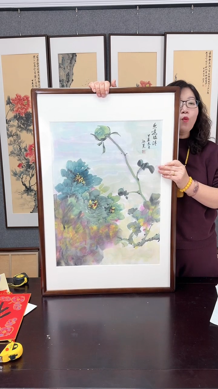 【闪购商品】国画牡丹实木装裱