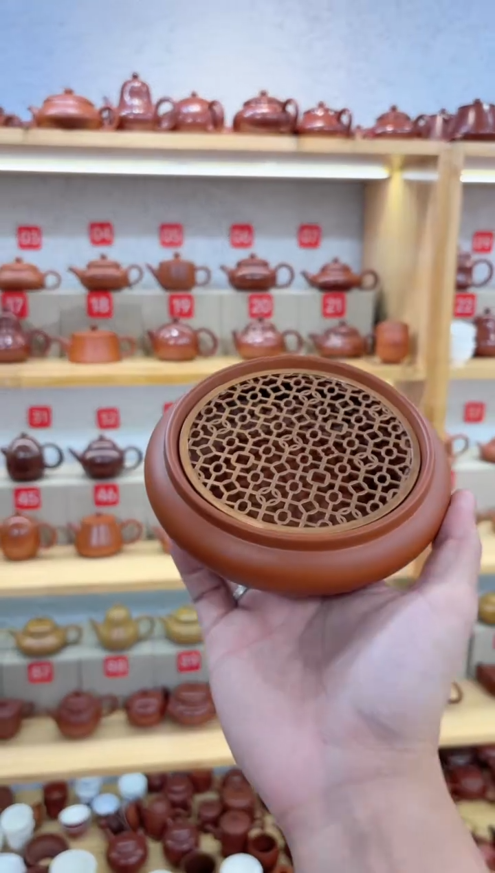 茶壶紫砂开播浮力镂空壶承小号内直径10外直径13