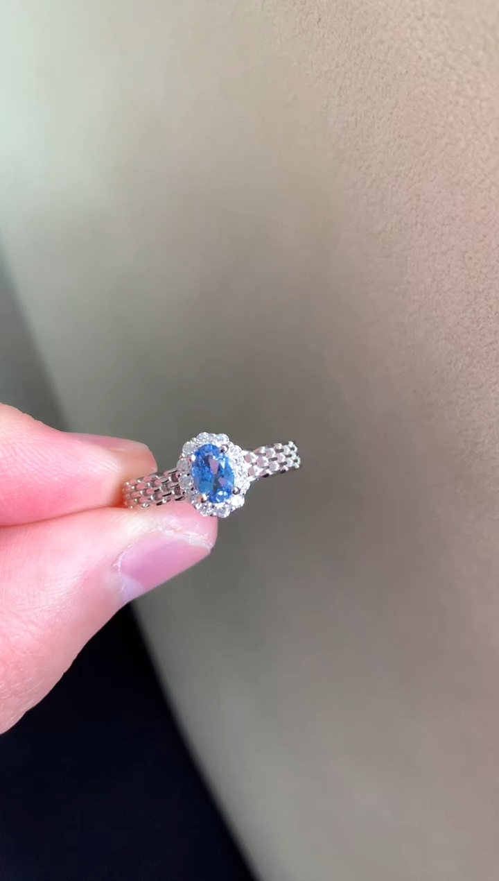 银S925镶嵌戒指海蓝宝石戒指