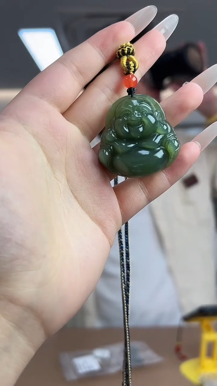 【闪购商品】和田玉碧玉猫眼佛公未镶嵌吊坠
