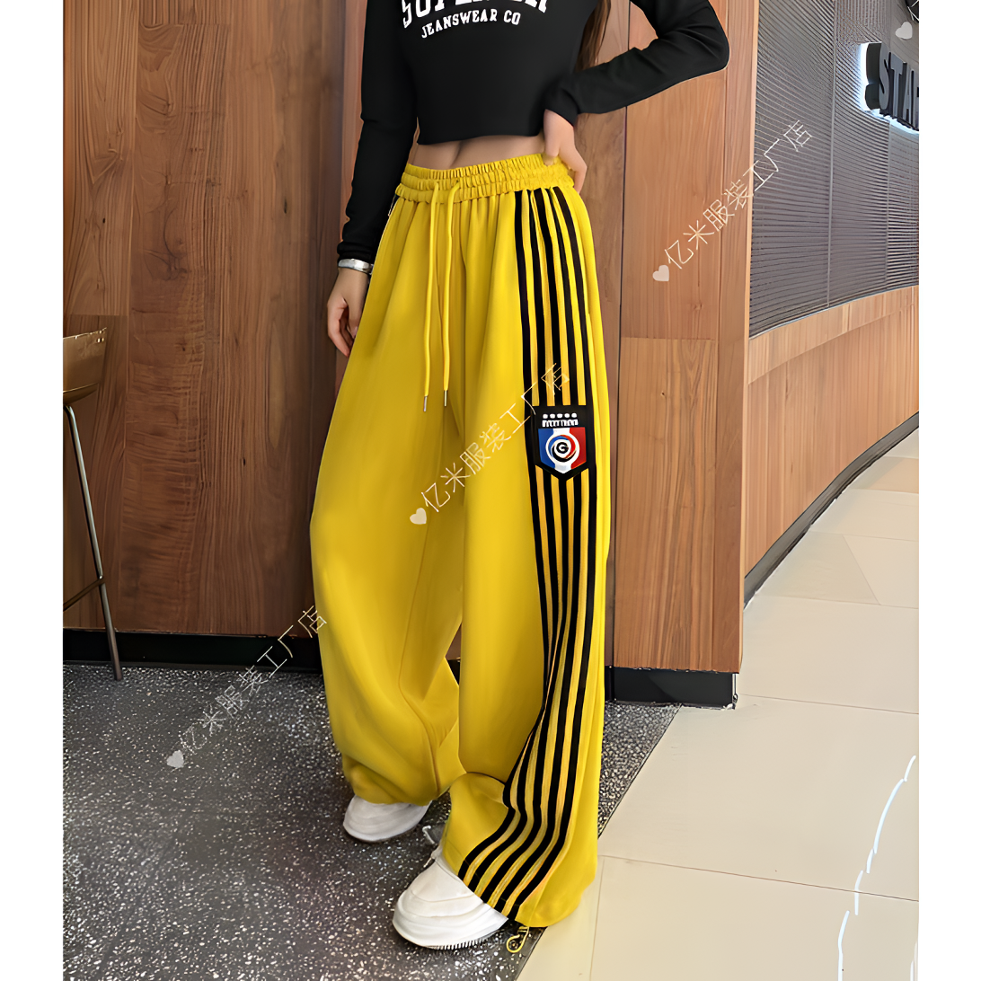 （亿米•定制）秋冬新款潮酷百搭条杠下脚直筒阔腿休闲裤（不加绒）