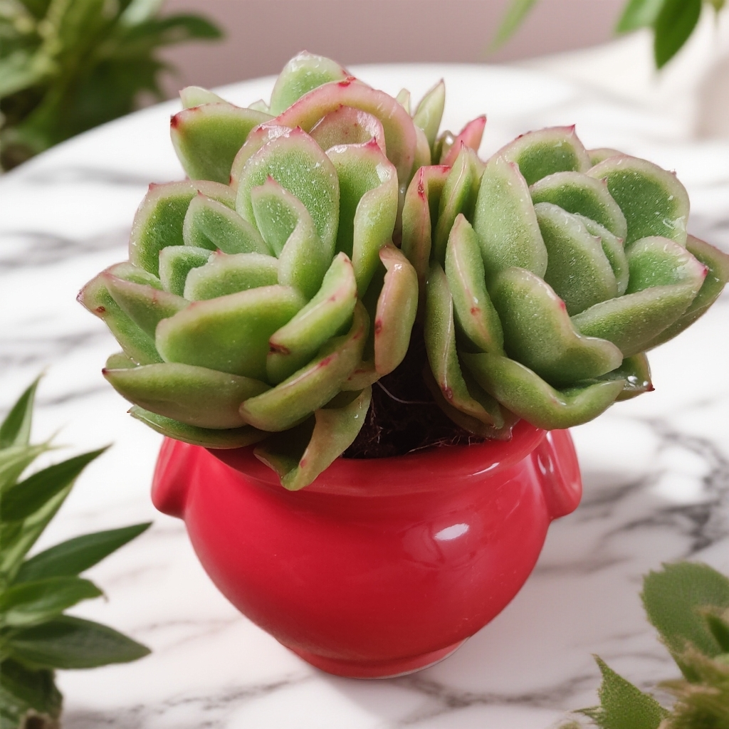 深红--【②号】冰玫瑰锦SP--无土多肉单品（1颗/送红色双环陶瓷福盆）