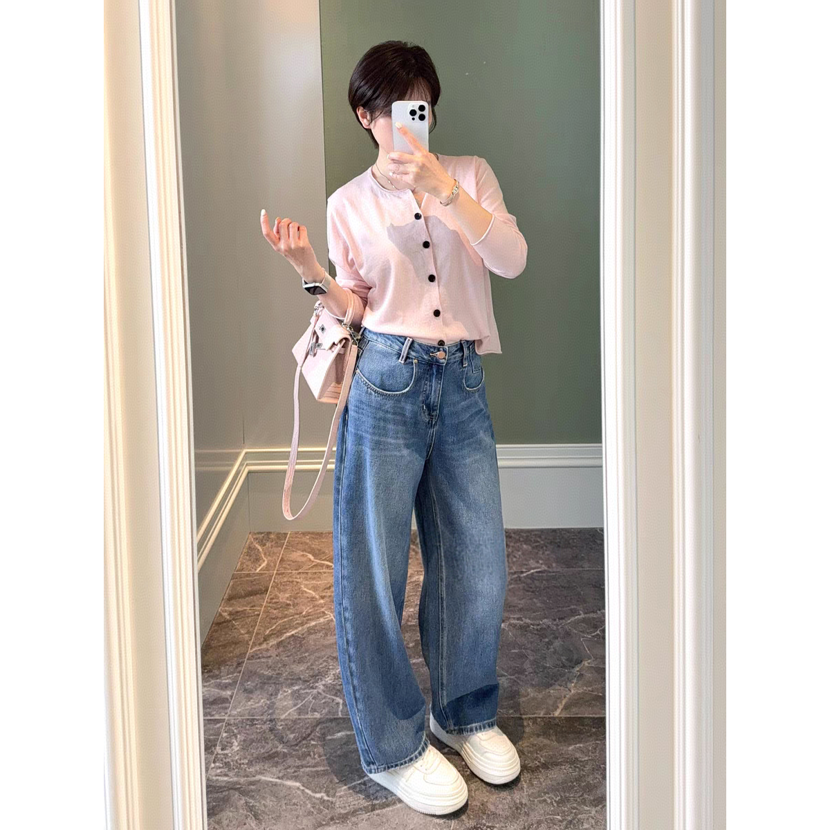 SU【755】花86 愫雅 MWMA新款百搭裤王粉标老爹弯刀直筒牛仔裤~