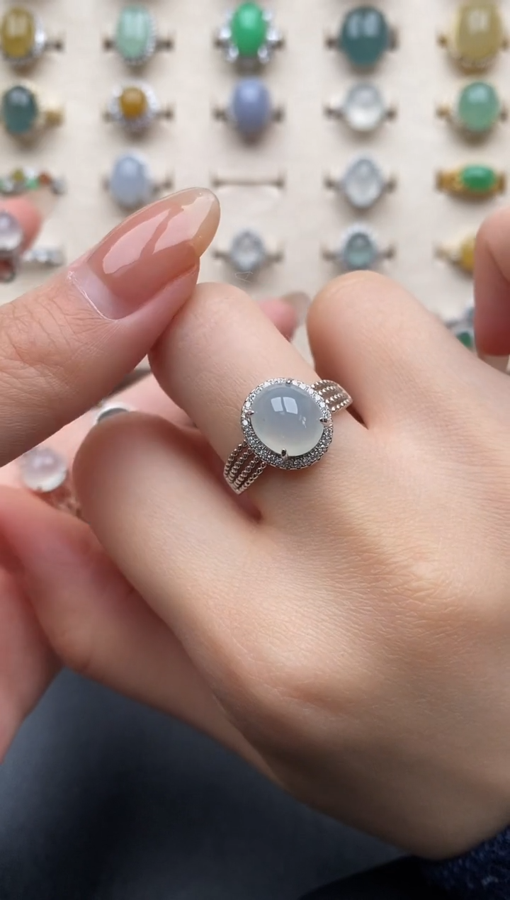 银S925镶嵌戒指翡翠一物一证一礼盒