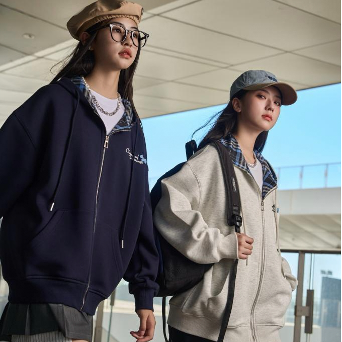 女大童140-170时尚休闲潮流百搭宽松连帽针织外套SFY52353
