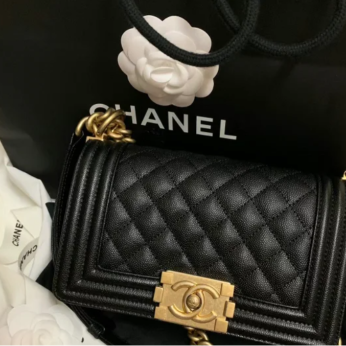 99新 Chanel/香奈儿 【花花活动】Leboy 小号 黑金 荔枝皮 芯片包