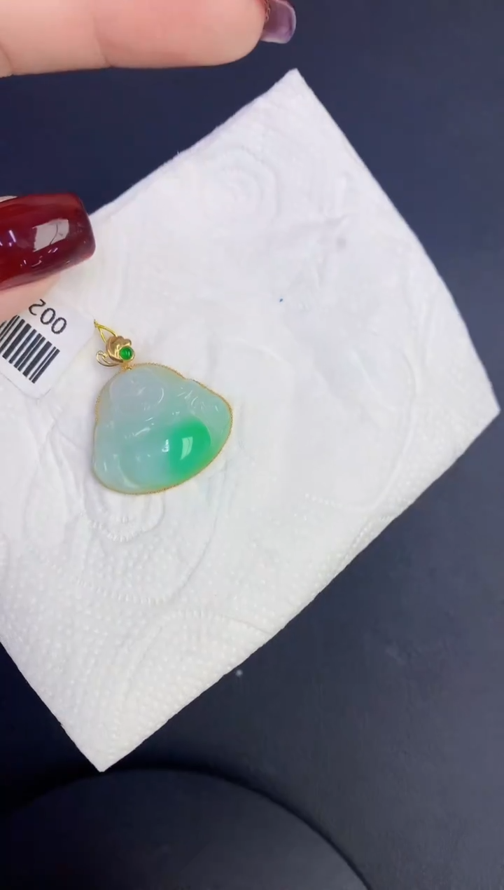 颈饰18K金镶嵌翡翠缅甸天然翡翠a货