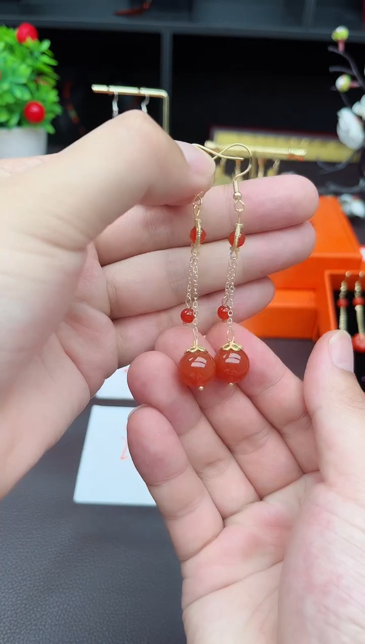 玛瑙/玉髓耳饰银S925镶嵌331000