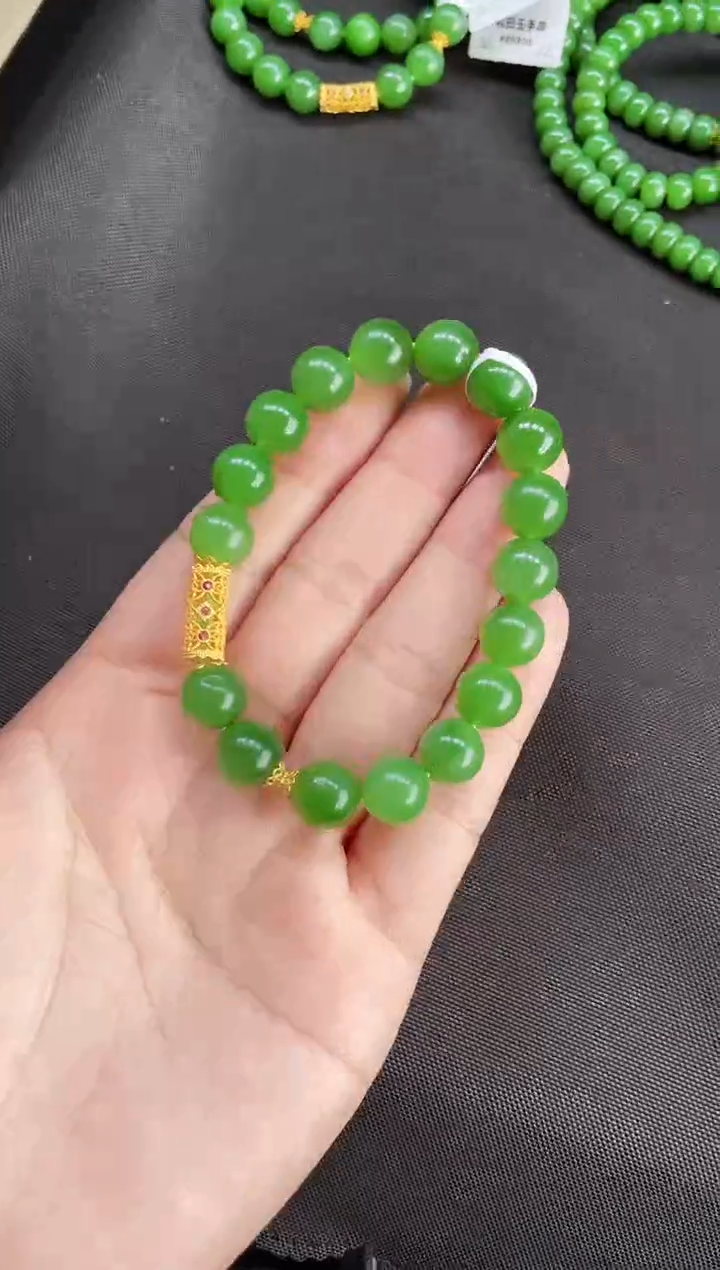 【闪购商品】和田玉手串18K金镶嵌10MM 多样性发一