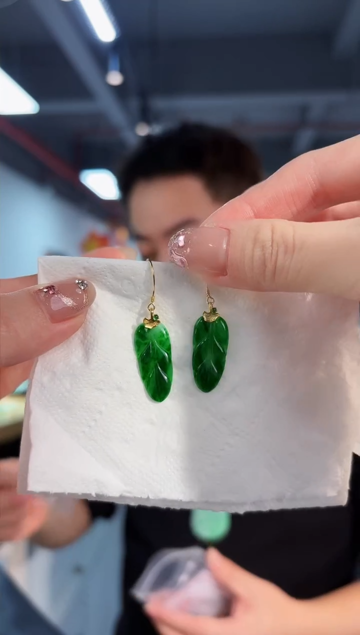 【闪购商品】翡翠耳饰18K金镶嵌缅料A货/支持复检/一对