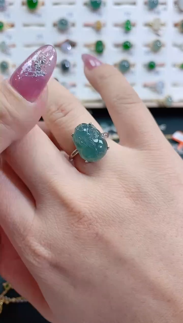 银S925镶嵌戒指翡翠天然翡翠