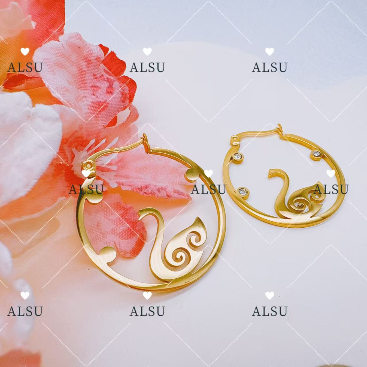 合金锆石耳饰 ALSU原创经典款天鹅圆耳环复古简约气质百搭时尚