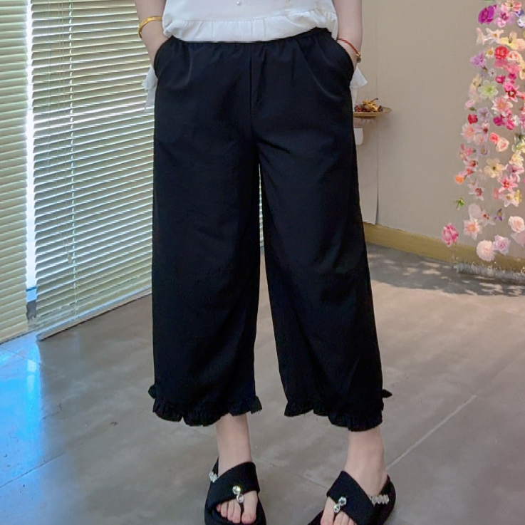 2025夏季新款花边休息裤显瘦百搭高腰时尚休闲宽松薄款外穿韩版