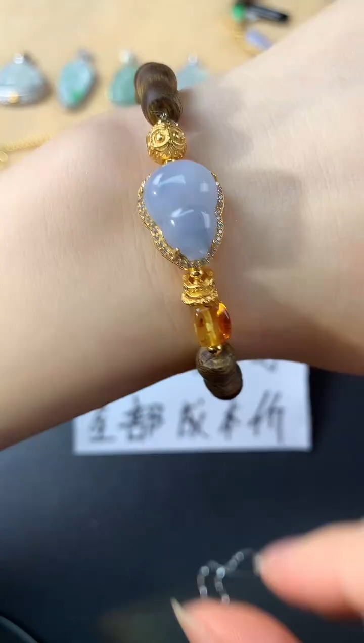 银S925镶嵌手串翡翠D150|680