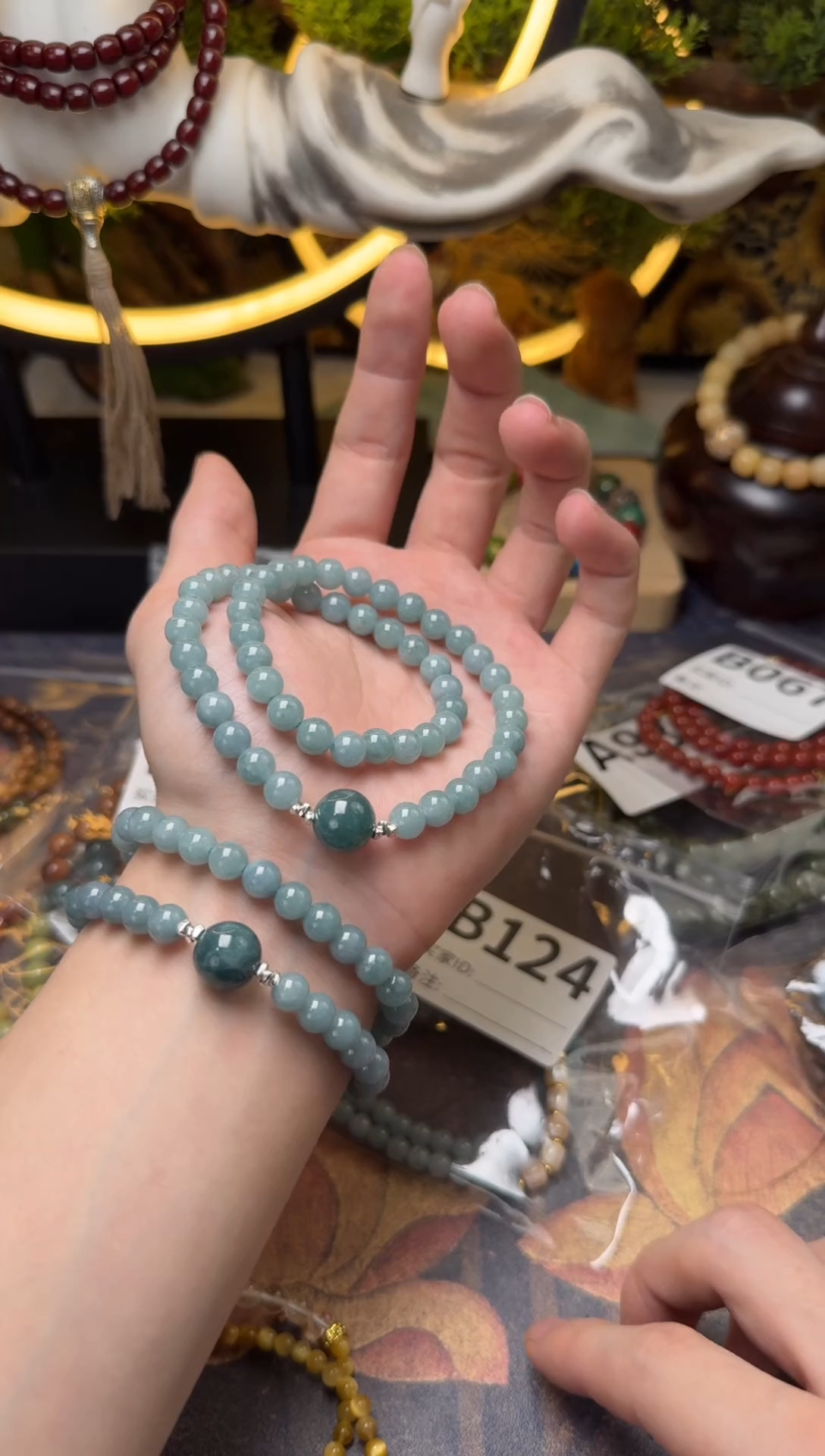 菩提根/象牙果手串B141 蓝菩提双圈 圆珠