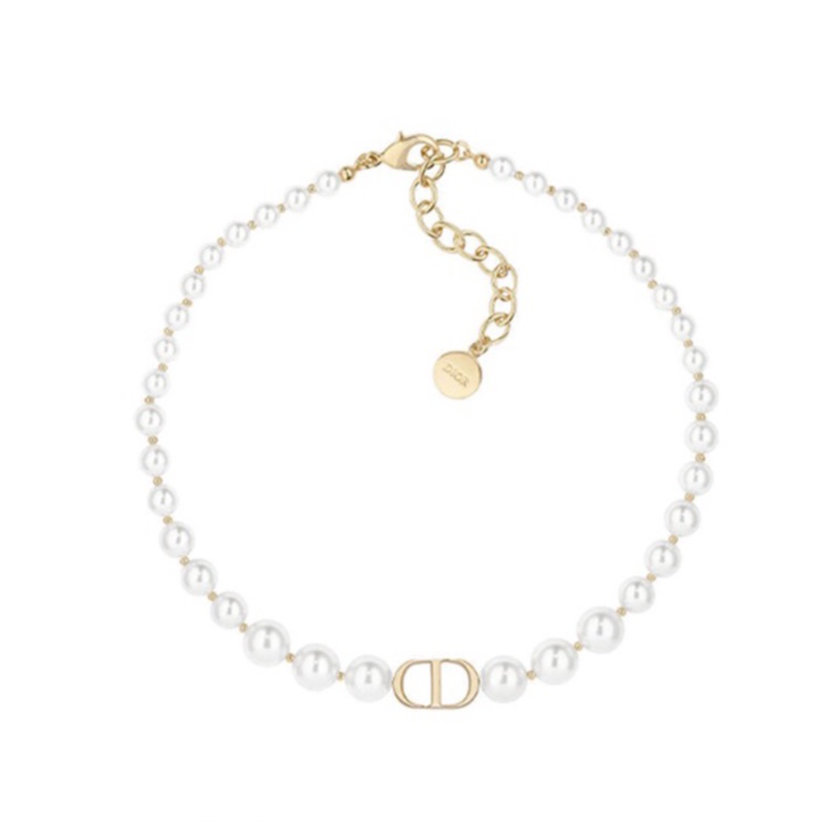 未使用 DIOR/迪奥 花花30 MONTAIGNE 珍珠短项链 金色合金