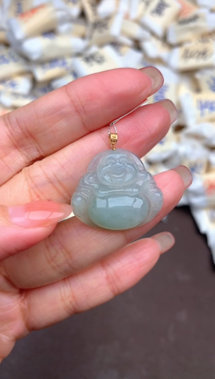 翡翠挂件18K金镶嵌一