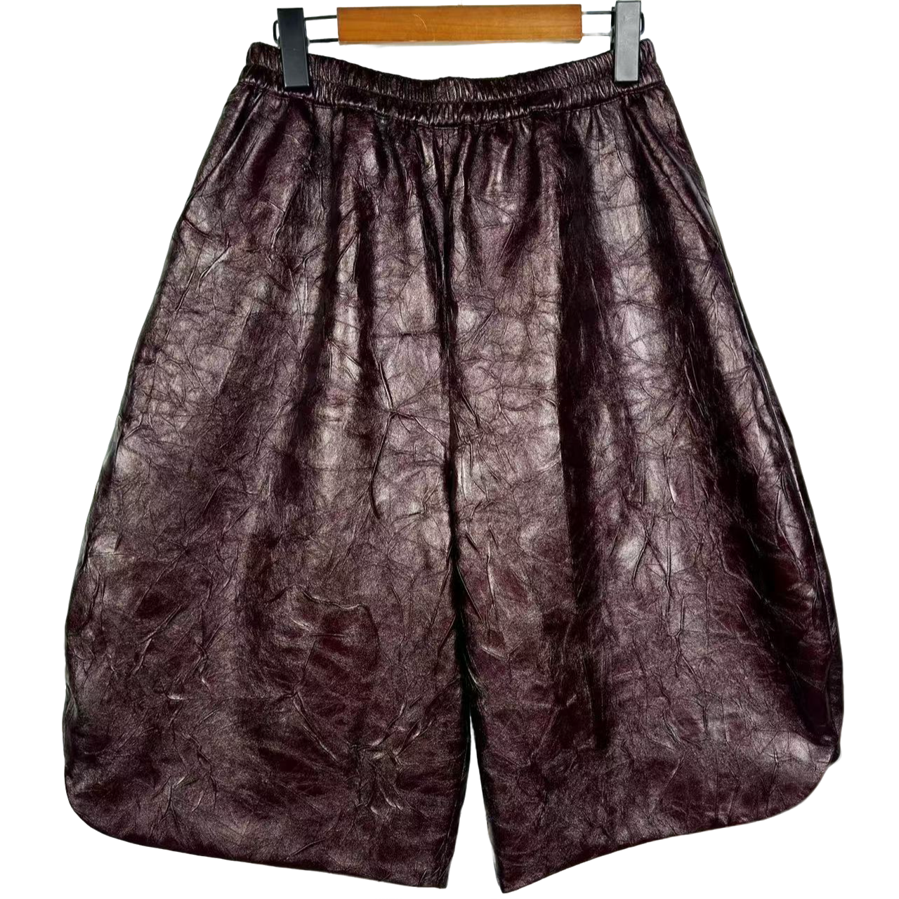 A朱总原创设计3630新款褶皱皮质棉短裤