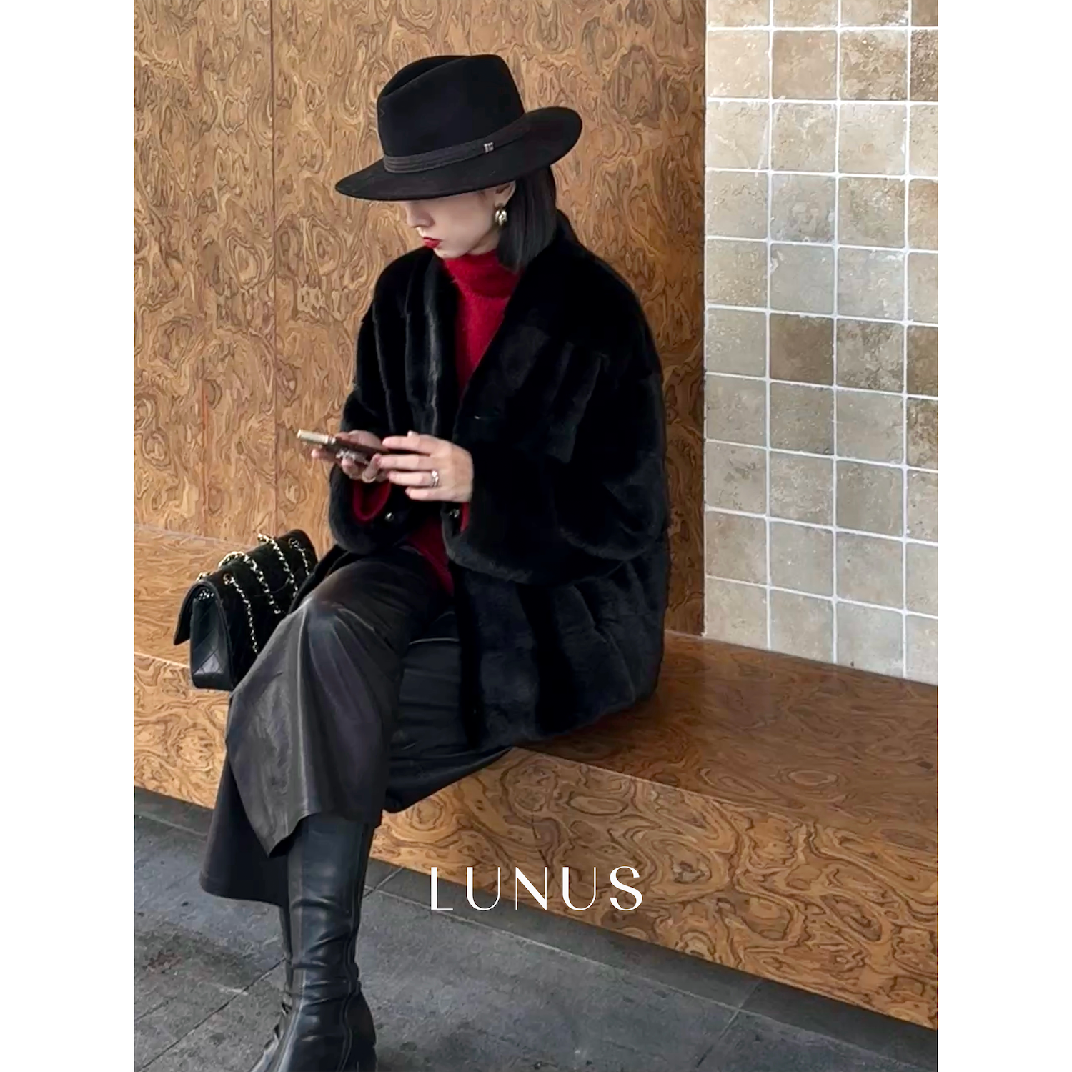 LUNUS「迷魂者」进口宝嘉美短款横排V领优雅水貂皮草外套秋冬女