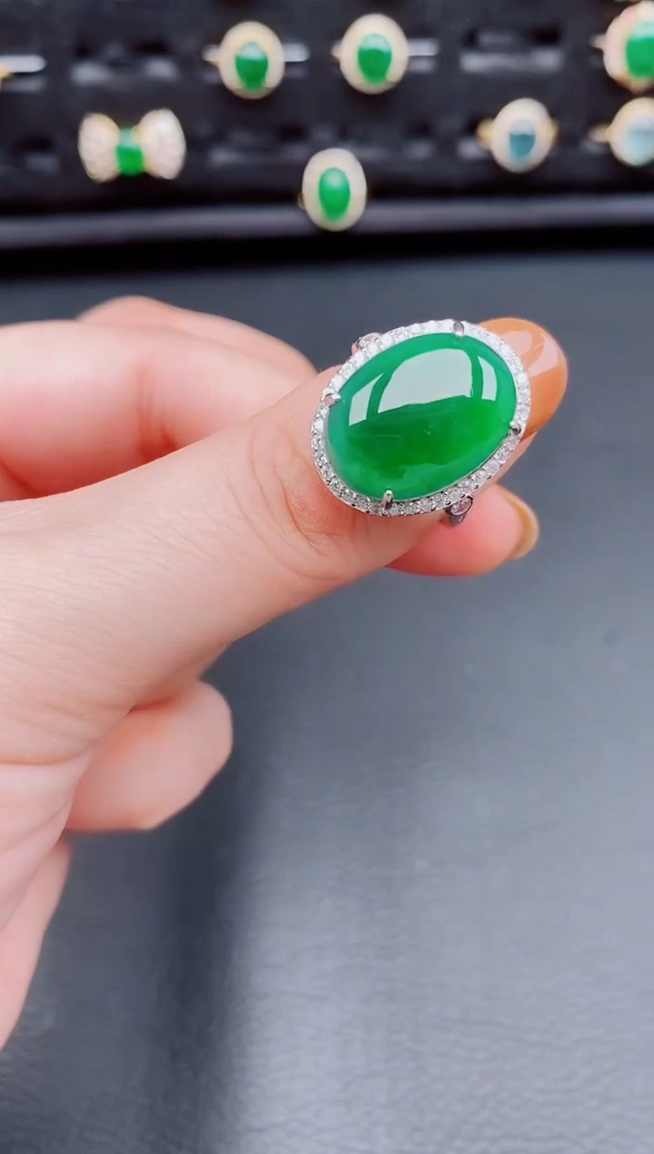 【闪购商品】翡翠戒指银S925镶嵌天然a货翡翠135