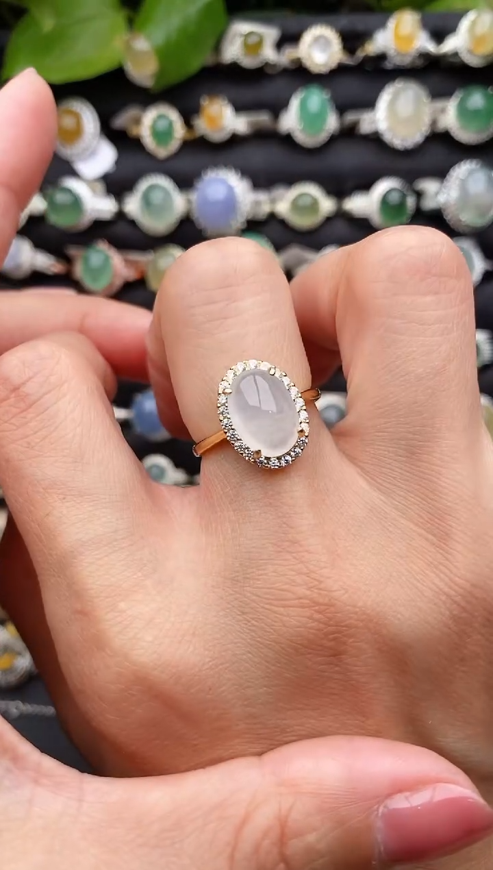 【闪购商品】翡翠戒指银S925镶嵌缅甸天然A货翡翠22  6-5