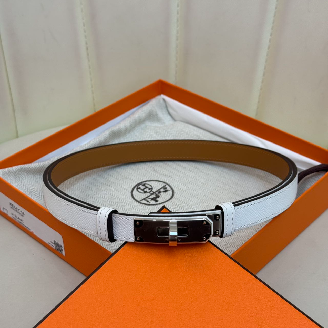 全新未使用 Hermes/爱马仕 kelly ep皮纯白腰带银扣W刻