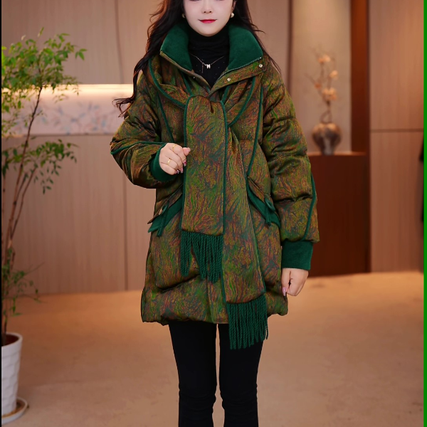 大码棉服保暖拼接连帽珍珠缎面冬装冬季女士宽松洋气国风FY-1603