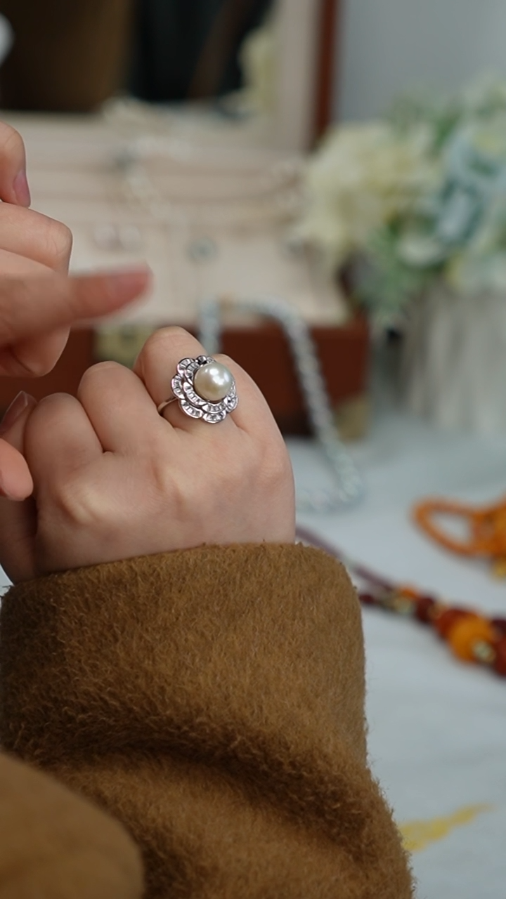 【闪购商品】淡水珍珠戒指银S925镶嵌戒指 11-12mm