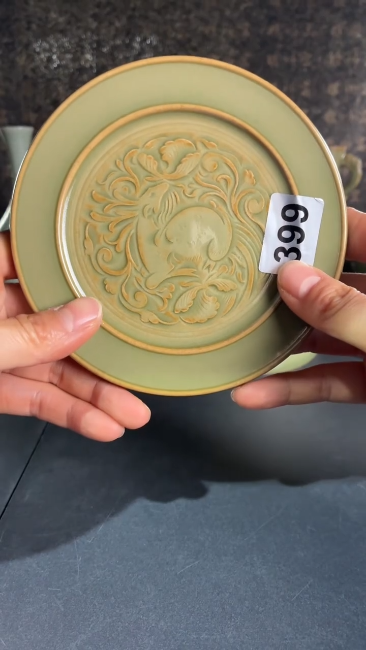 耀州窑仰山手工鹿纹壶承399