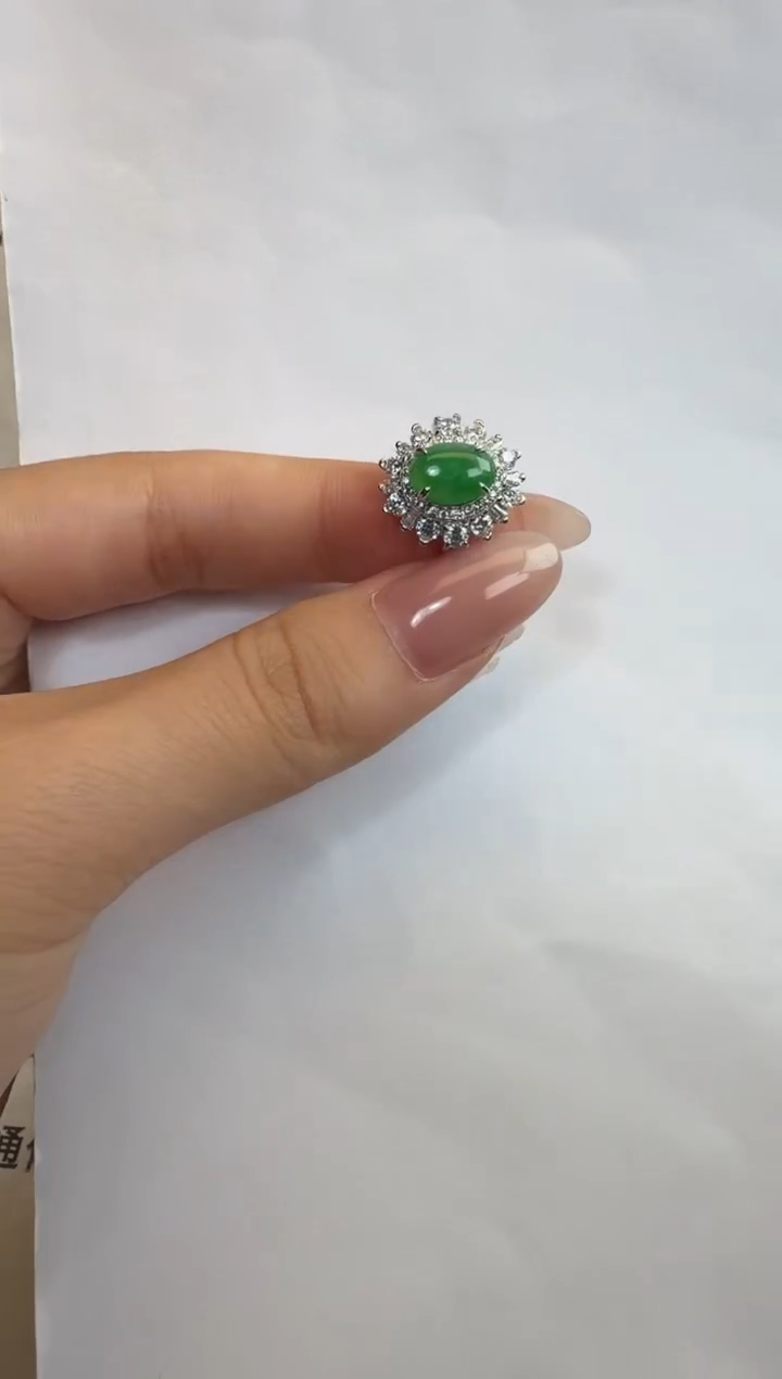 银S925镶嵌戒指翡翠925银镶A货翡翠戒指173