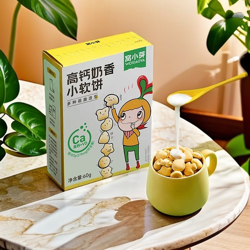 窝小芽高钙奶香小软饼造型萌趣软式饼干松软易咀嚼休闲零食60g
