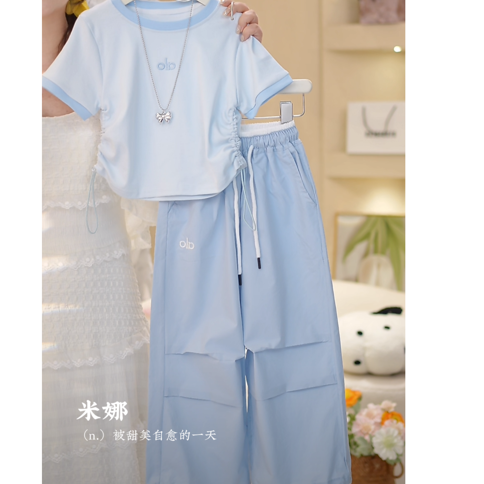 2025夏季新款女童套装6041蓝色系女童亲子装短袖阔腿裤休闲两件套