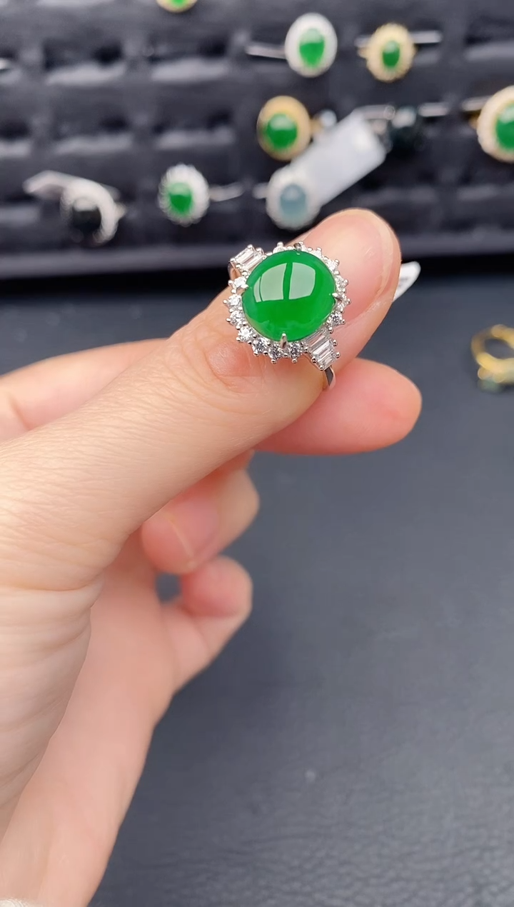 银S925镶嵌戒指翡翠天然a货翡翠510