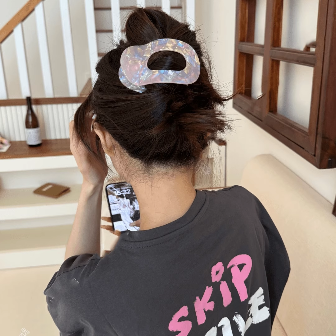 日韩欧美风醋酸扁平发夹女后脑勺大号时尚饰品发卡炫彩甜美简约