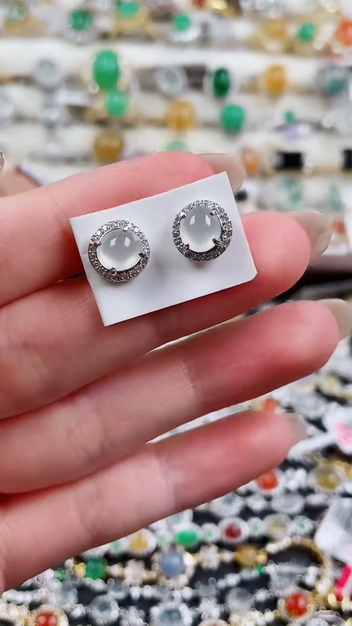 银S925镶嵌翡翠耳饰147