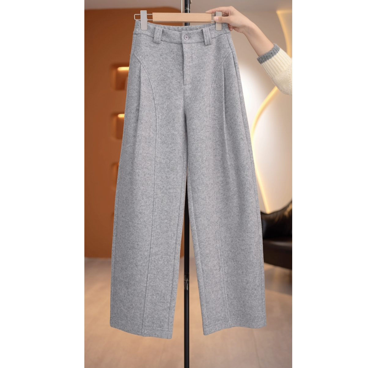 【现货】【荣荣】【澳毛裤】时尚捏褶设计显瘦直筒裤【不带腰带】-K19485