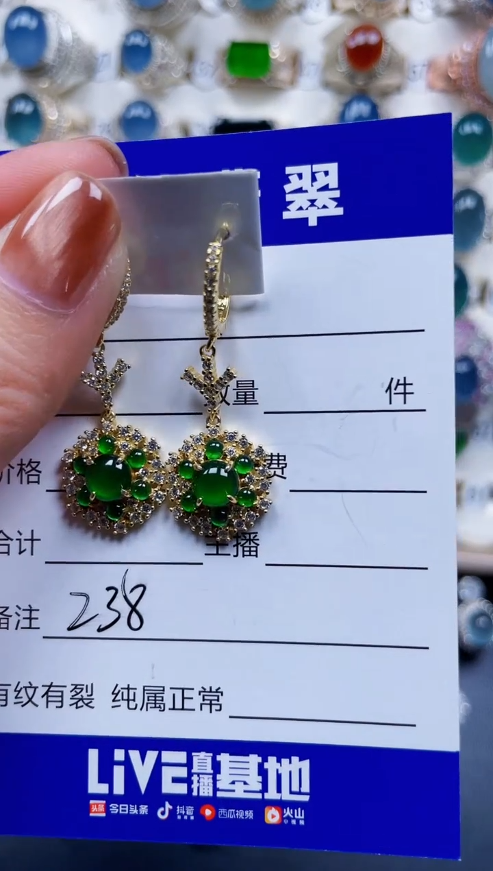 银S925镶嵌翡翠耳饰238