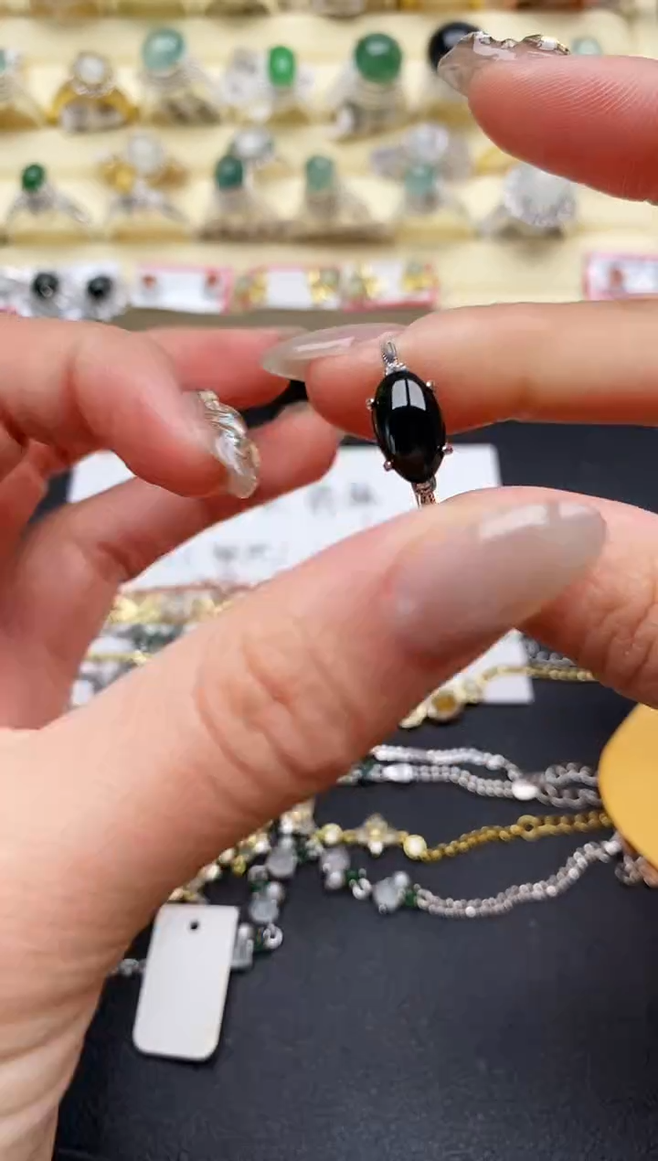 【闪购商品】翡翠戒指银S925镶嵌缅甸翡翠2  8+1