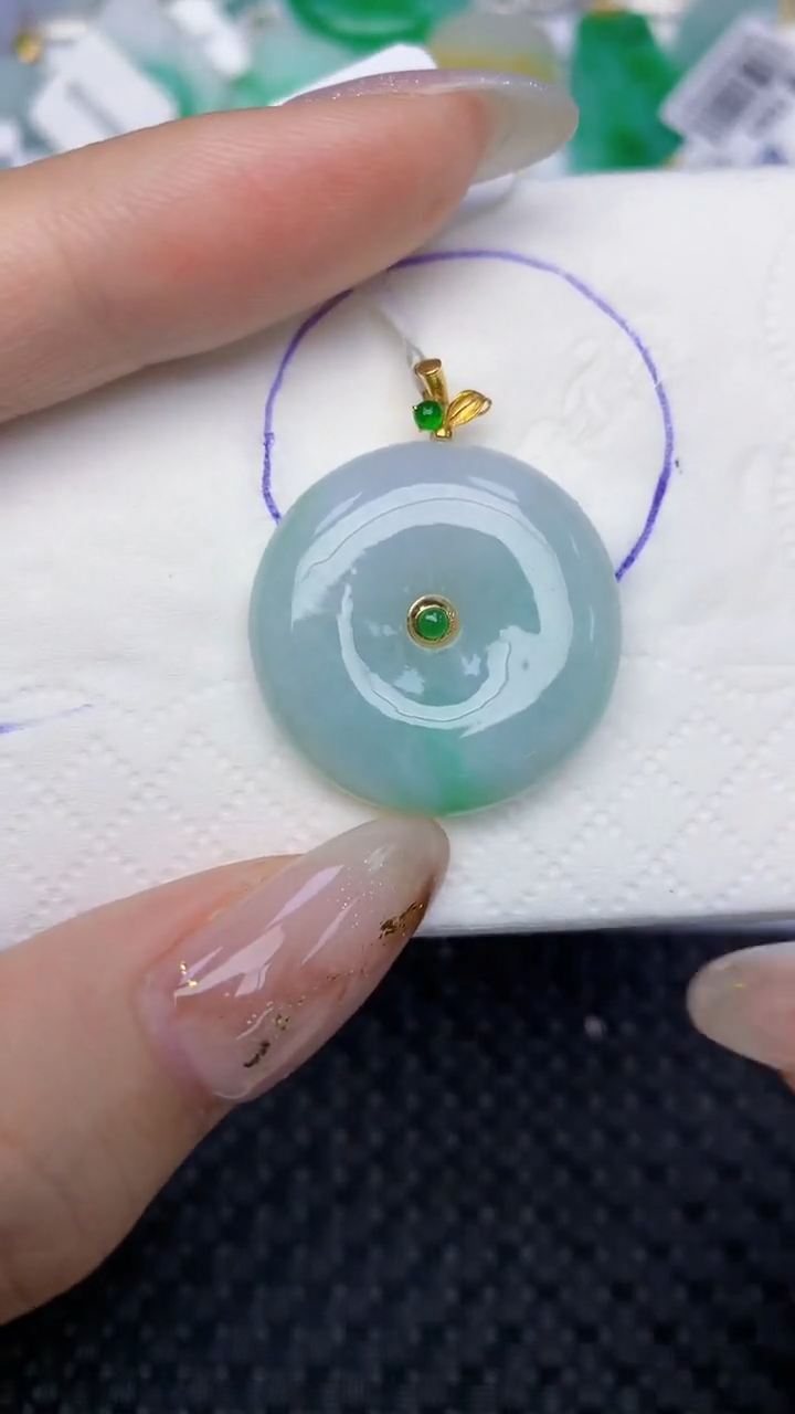 颈饰18K金镶嵌翡翠天然缅甸翡翠a货百元以上9元证书费自理