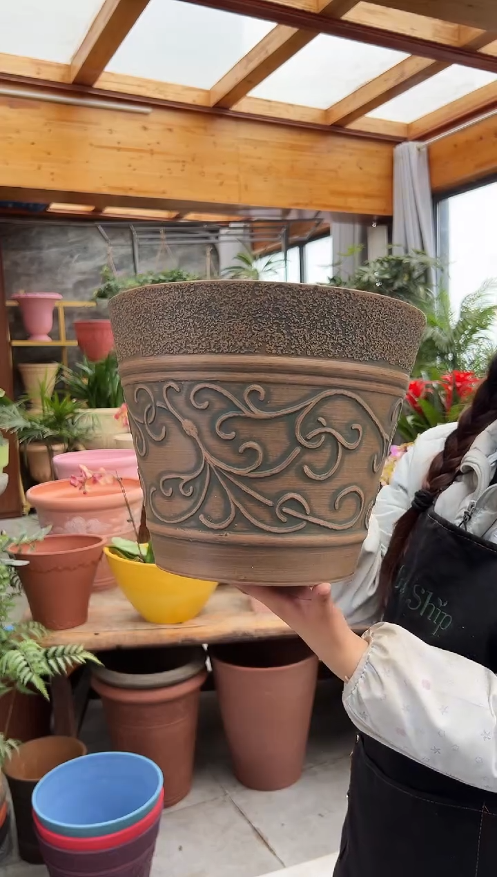 33*26/12E33/古铜色手工浮雕强体花盆