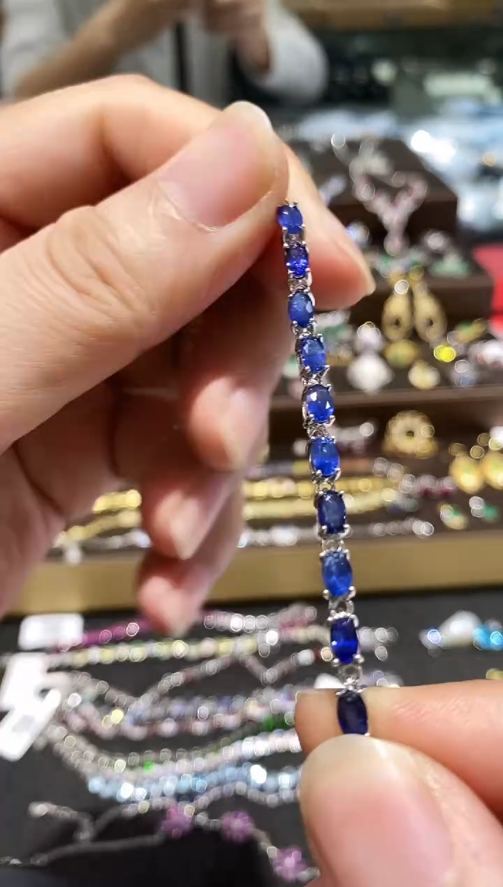 【闪购商品】蓝宝石手链银S925镀金镶嵌手链