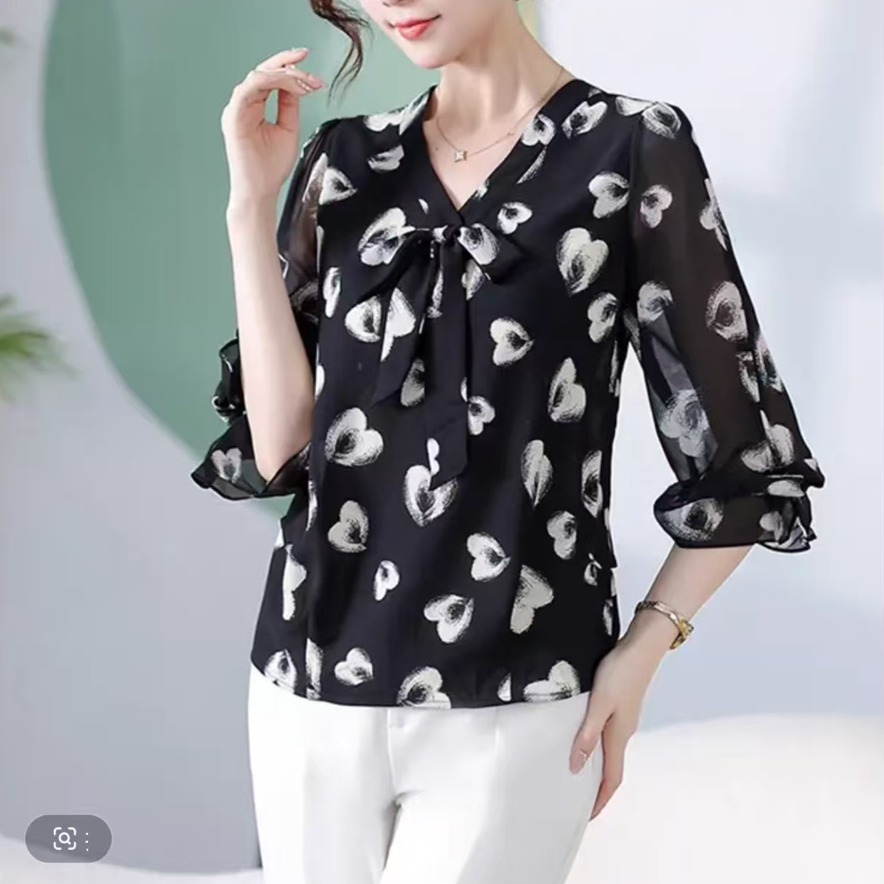 B727复古碎花长袖衫女装夏季新款荷叶边飘带小衫洋气B13