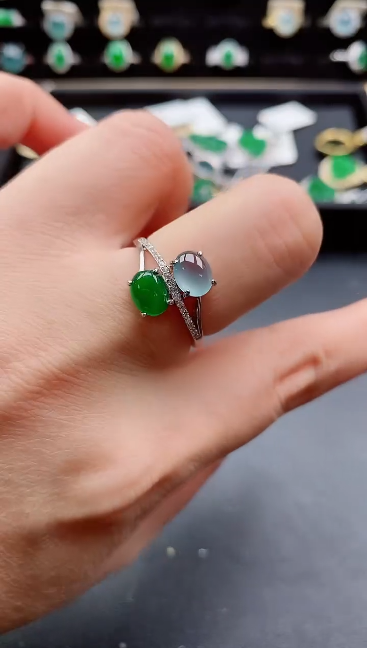 银S925镶嵌戒指翡翠1