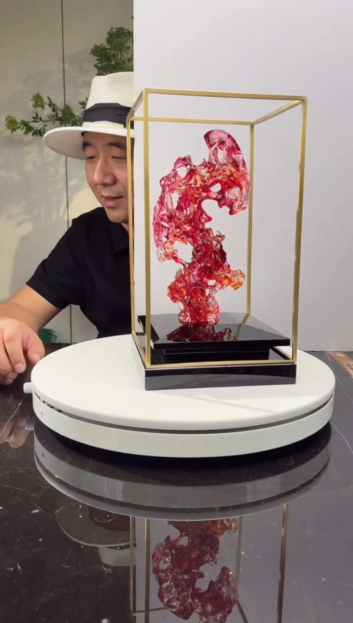 摆件CS0202004金红小号太湖石+定制黑底座架子