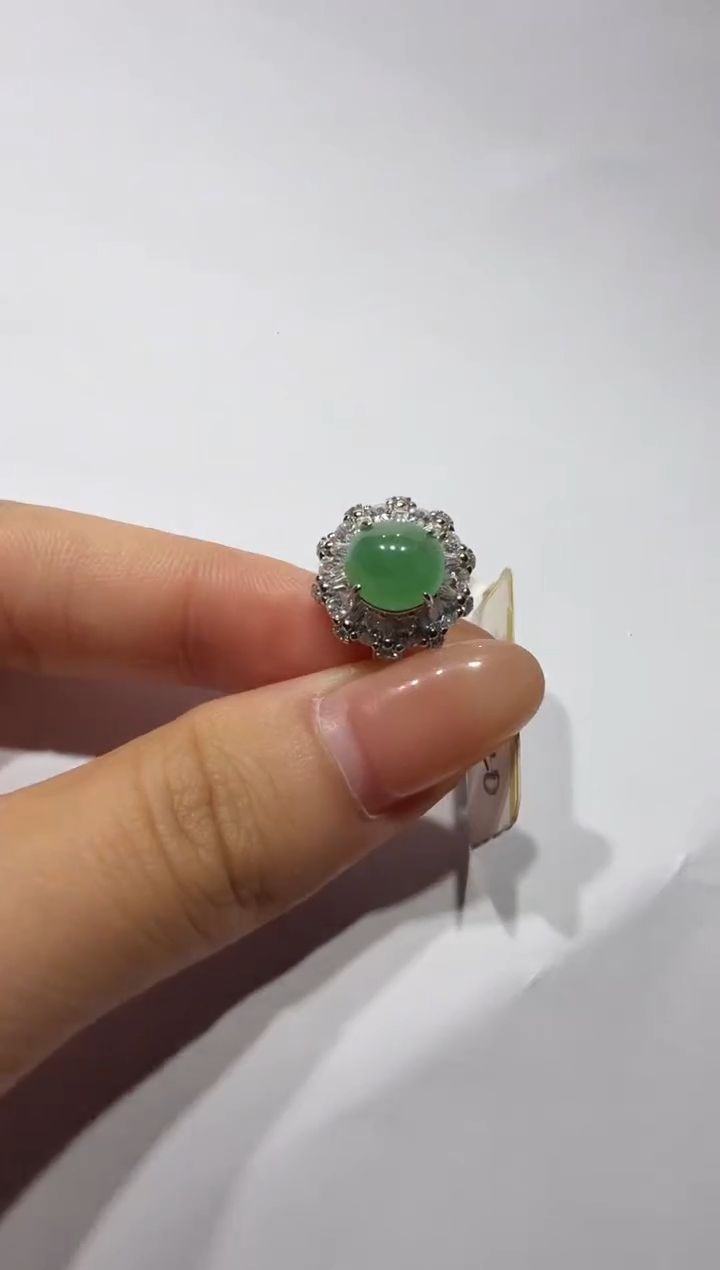 银S925镶嵌戒指翡翠通体925银镶缅甸A货翡翠戒指