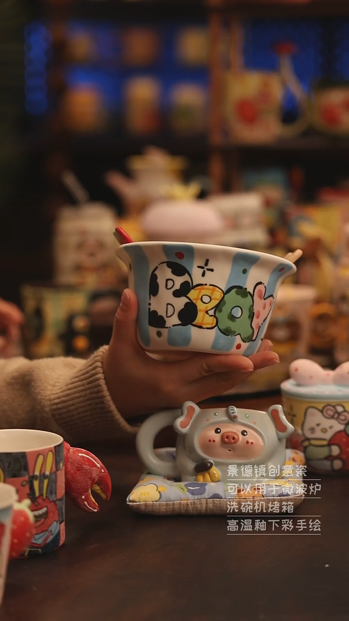 陶瓷景德镇可爱陶瓷釉下彩绘设计师款