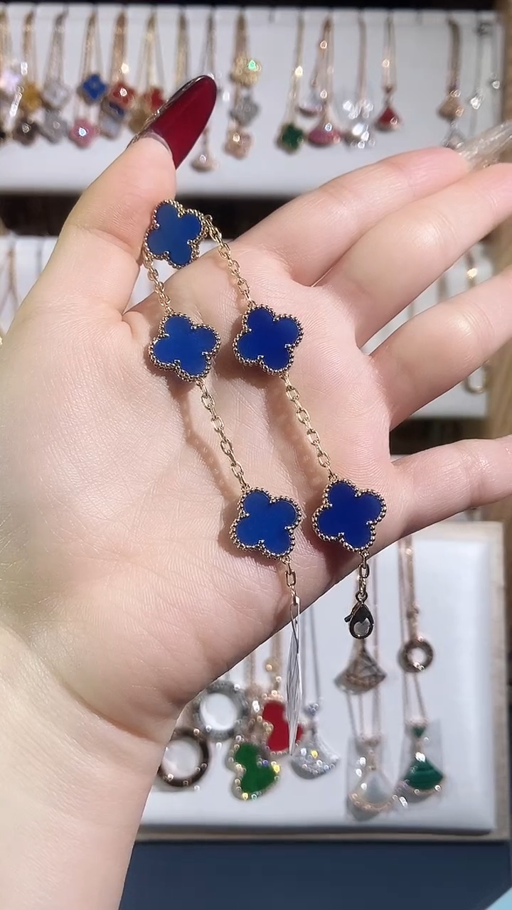 【闪购商品】玛瑙/玉髓手链18K金镶嵌玛瑙K黄蓝五花手链