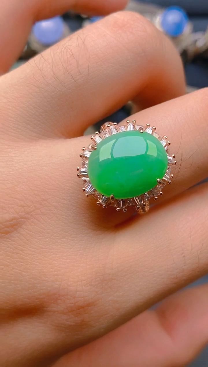 【闪购商品】翡翠戒指银S925镶嵌天然A货翡翠1